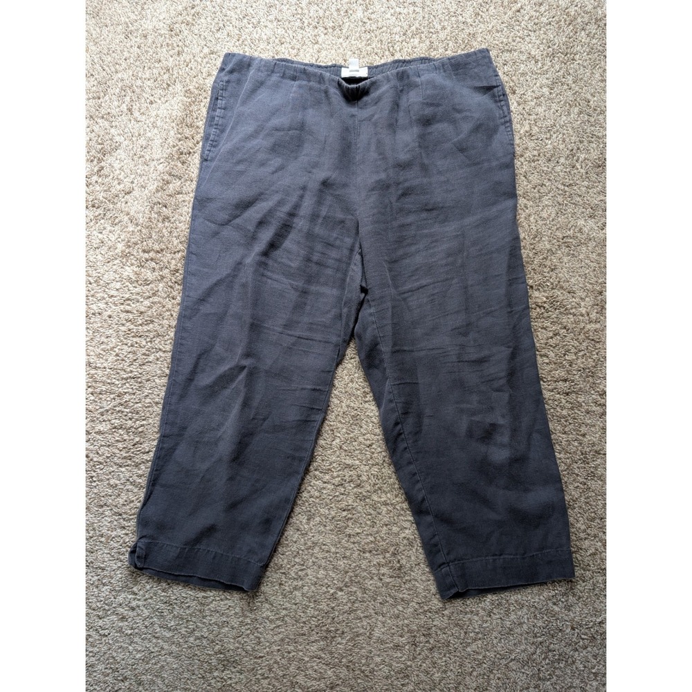 J Jill Linen Cropped Pants Women XL Grey Elastic Waist Casual Minimalist